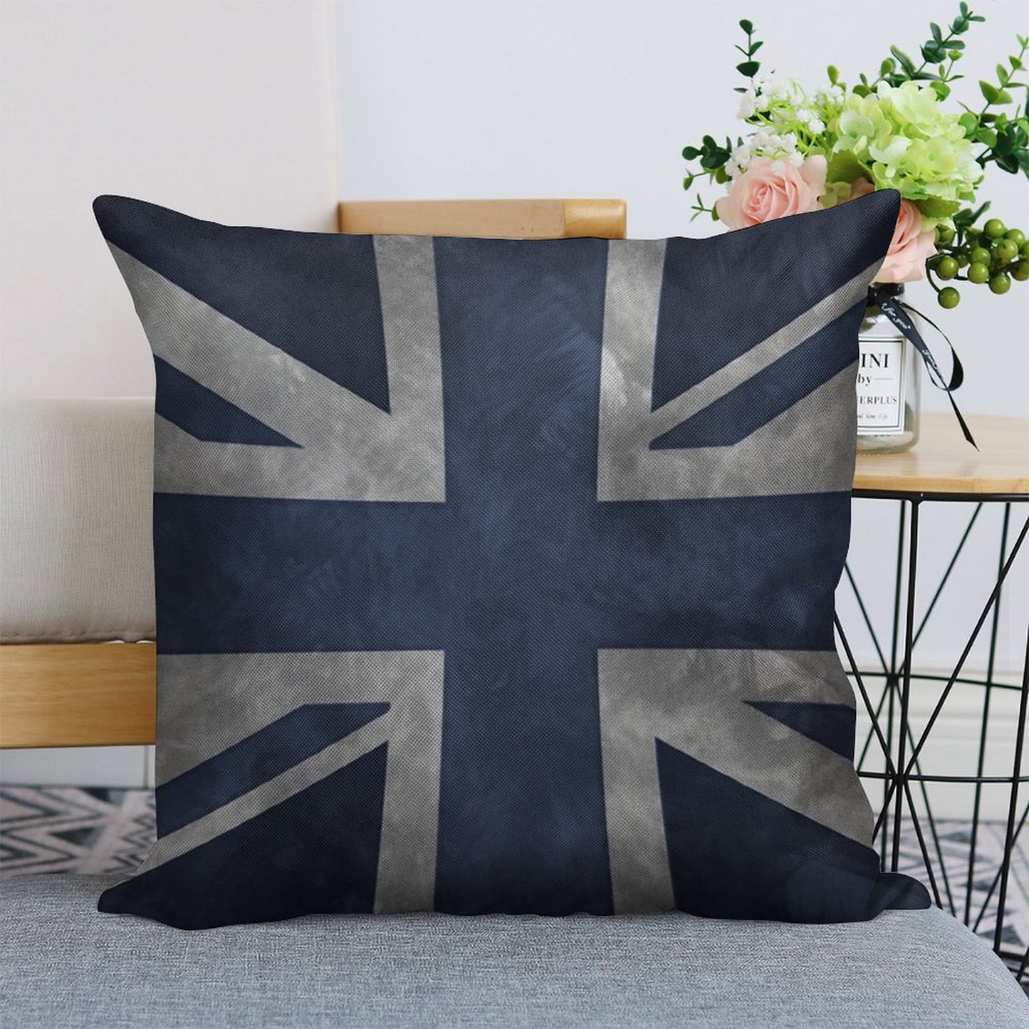 Blue Distressed Union Jack Linen Throw Pillow Cover