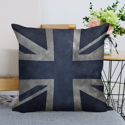 Blue Distressed Union Jack Linen Throw Pillow Cover