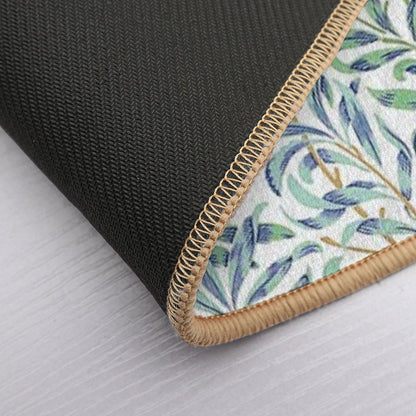 Willow Bough by William Morris - Seamless-  Blue And Green Leaves on Off White Background Bath Mat