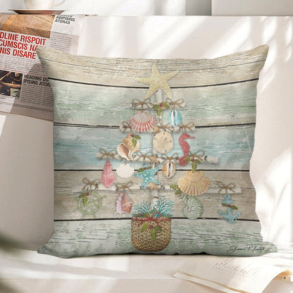 Coastal Christmas A Linen Throw Pillow Cover