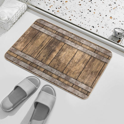 Rustic Wooden Barrel Barnhouse Planks Background Bath Mat
