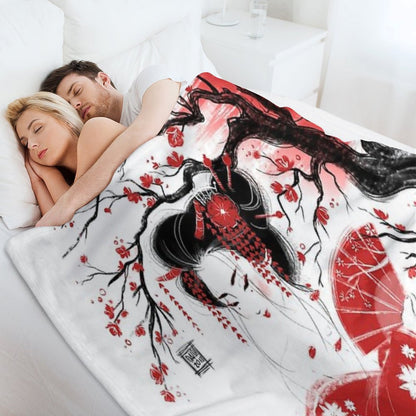 Red Geisha Throw Blanket