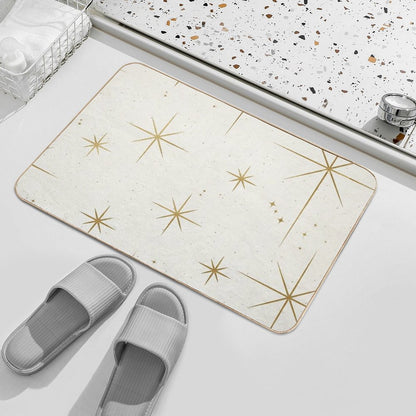 Gold Art Deco Stars Sparkle Pattern Astrology Astronomical Vintage Style White Background Bath Mat