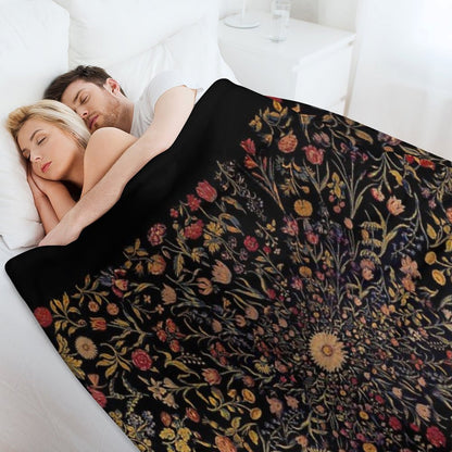 Medieval Flowers on Black Throw Blanket