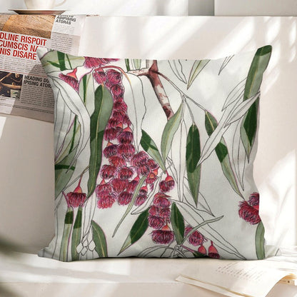 Flowering Gum Pink Australian Eucalyptus Leaves Linen Throw Pillow Cover