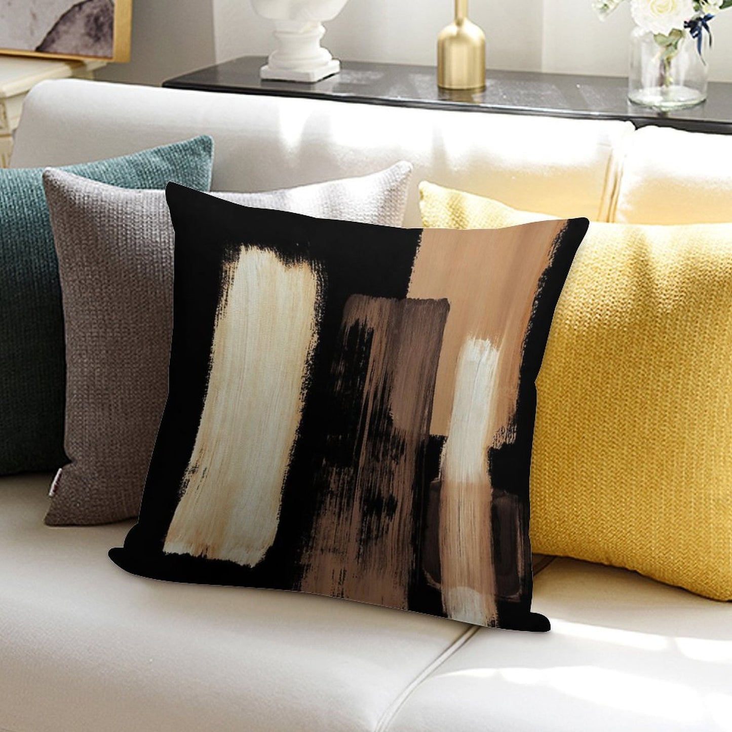 Black Brown Soft Hidden Zipper Throw Pillow