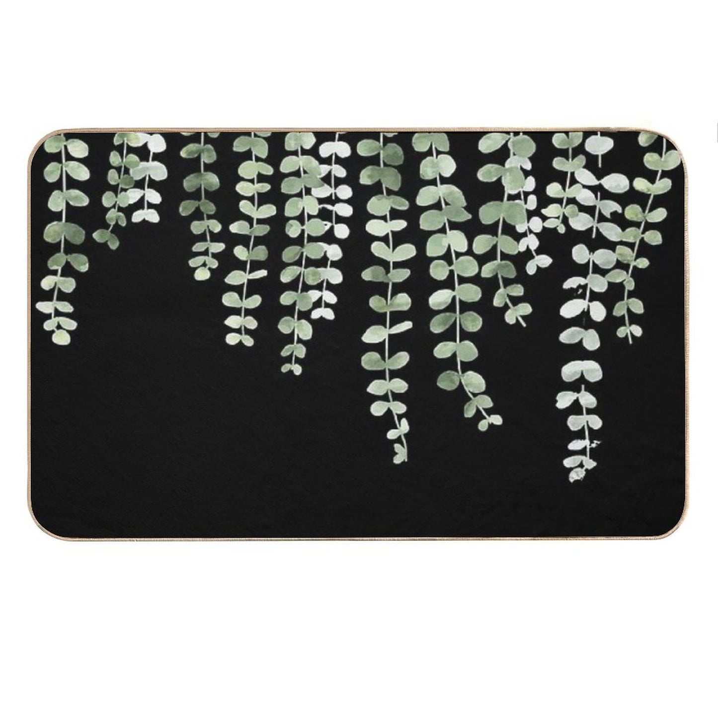 Eucalyptus Watercolor Black Bath Mat