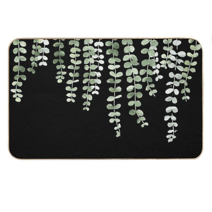 Eucalyptus Watercolor Black Bath Mat