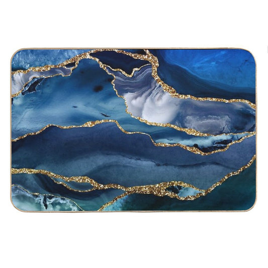 Faux Classic Blue Malachite Marble Bath Mat