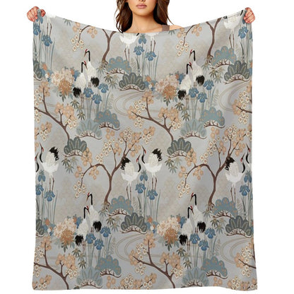Japanese Garden Gray Throw Blanket