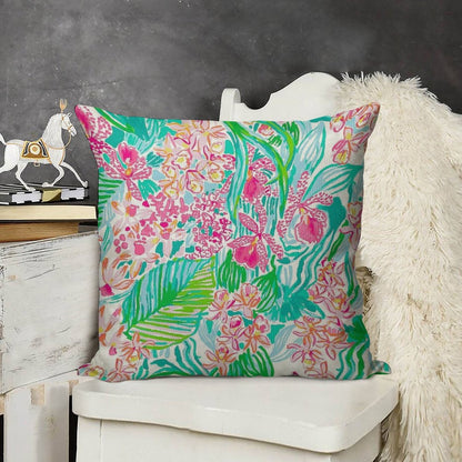 Orchid Summer Linen Throw Pillow Cover