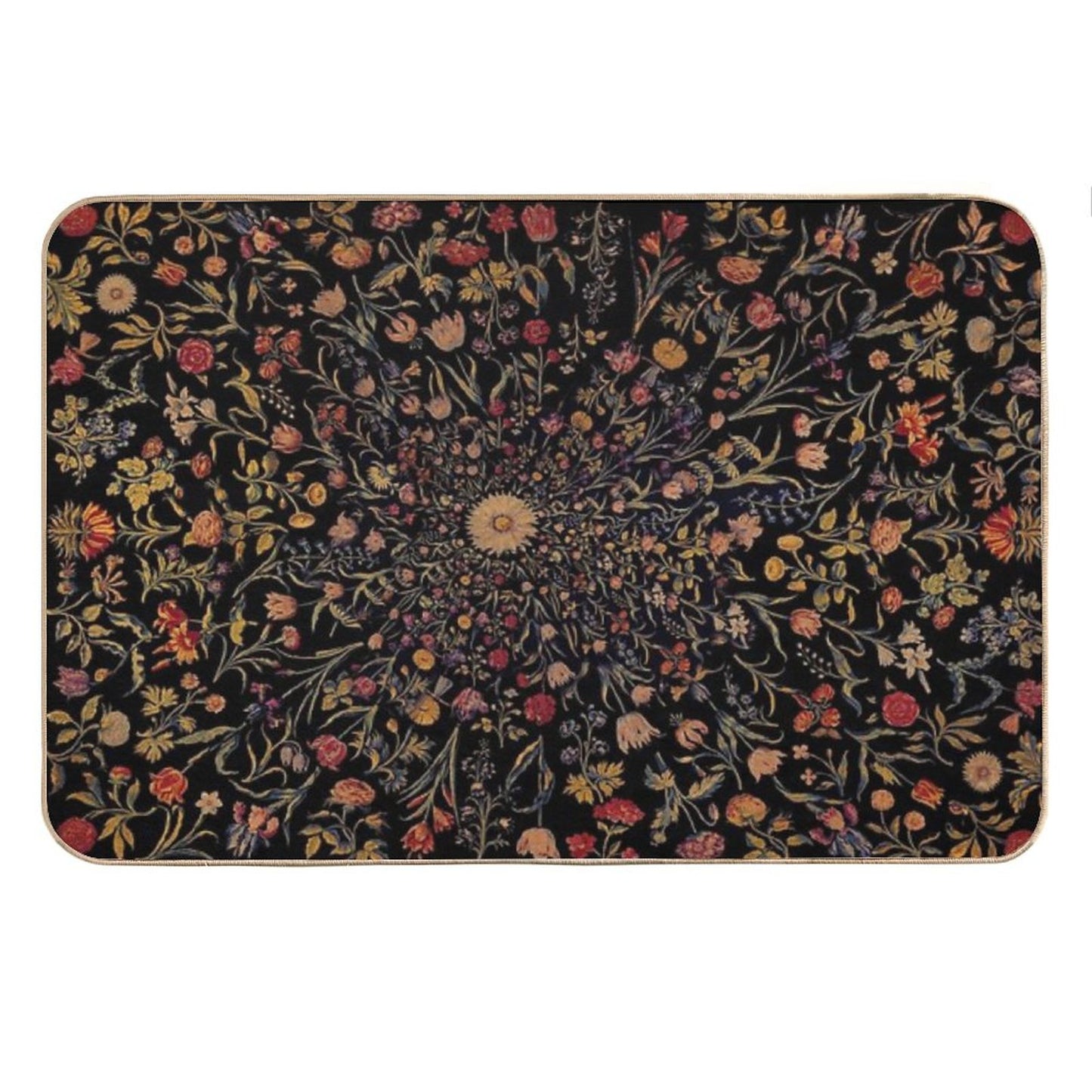 Medieval Flowers on Black Bath Mat