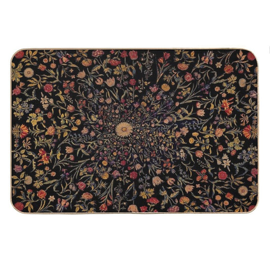 Medieval Flowers on Black Bath Mat