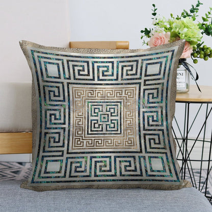 Greek Key Ornament - Greek Meander -Abalone And Gold Linen Throw Pillow Cover