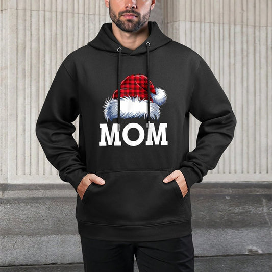 Mom Santa Red Plaid Christmas Family Matching Pajamas Xmas Versatile Streetwear Hoodie