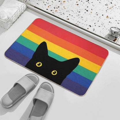 Peeking Cat in Rainbow Circle Bath Mat