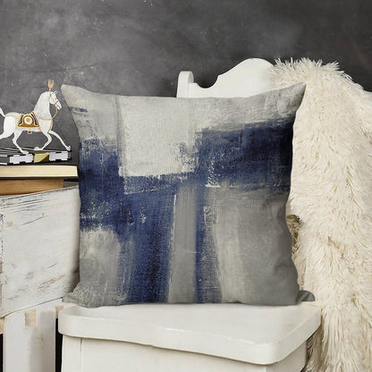 Classic Blue Abstract Linen Throw Pillow Cover