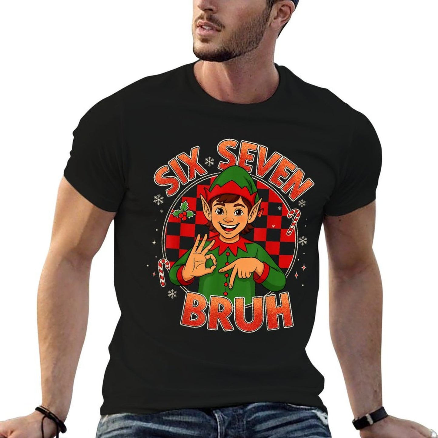HUGvyn Six Seven Bruh Meme Christmas Funny Elf 67 Meme Boys  Relaxed-fit T-Shirt