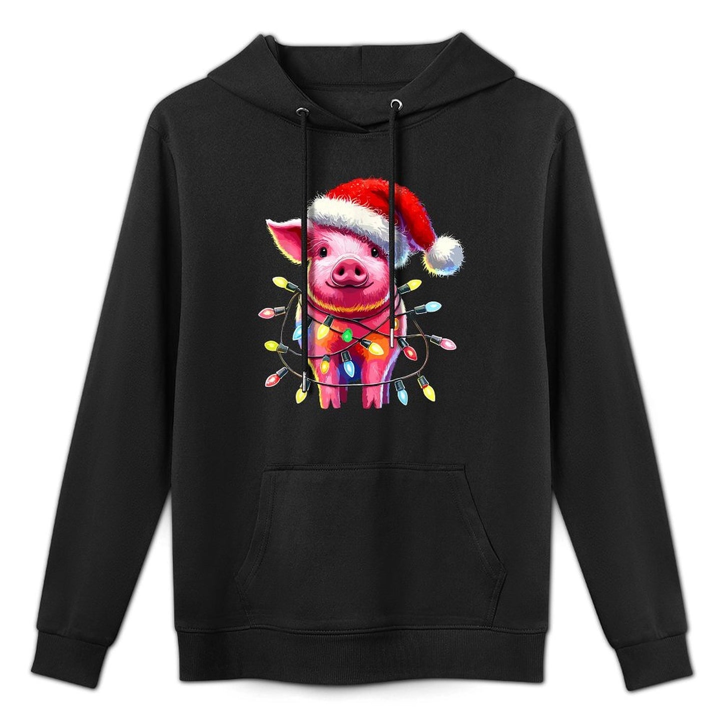 Pig Christmas Light Pig Lover Adjustable Hood Hoodie