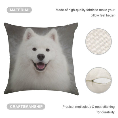 Samoyed Puppy Dog Linen Throw Pillow Cover