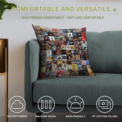 Classic Rock Covers - Collage Soft Reinforced Edging Throw Pillow