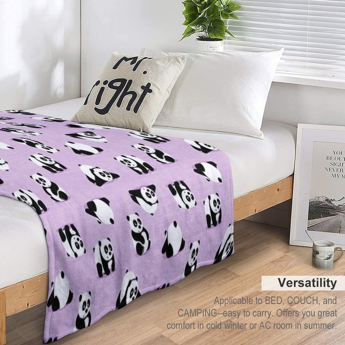 Cute Pandas on Purple Throw Blanket