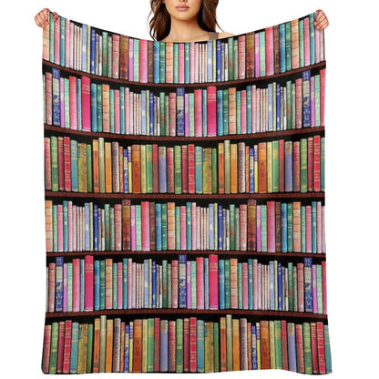 Bookworm Antique Book Library, Vintage Book Shelf Throw Blanket