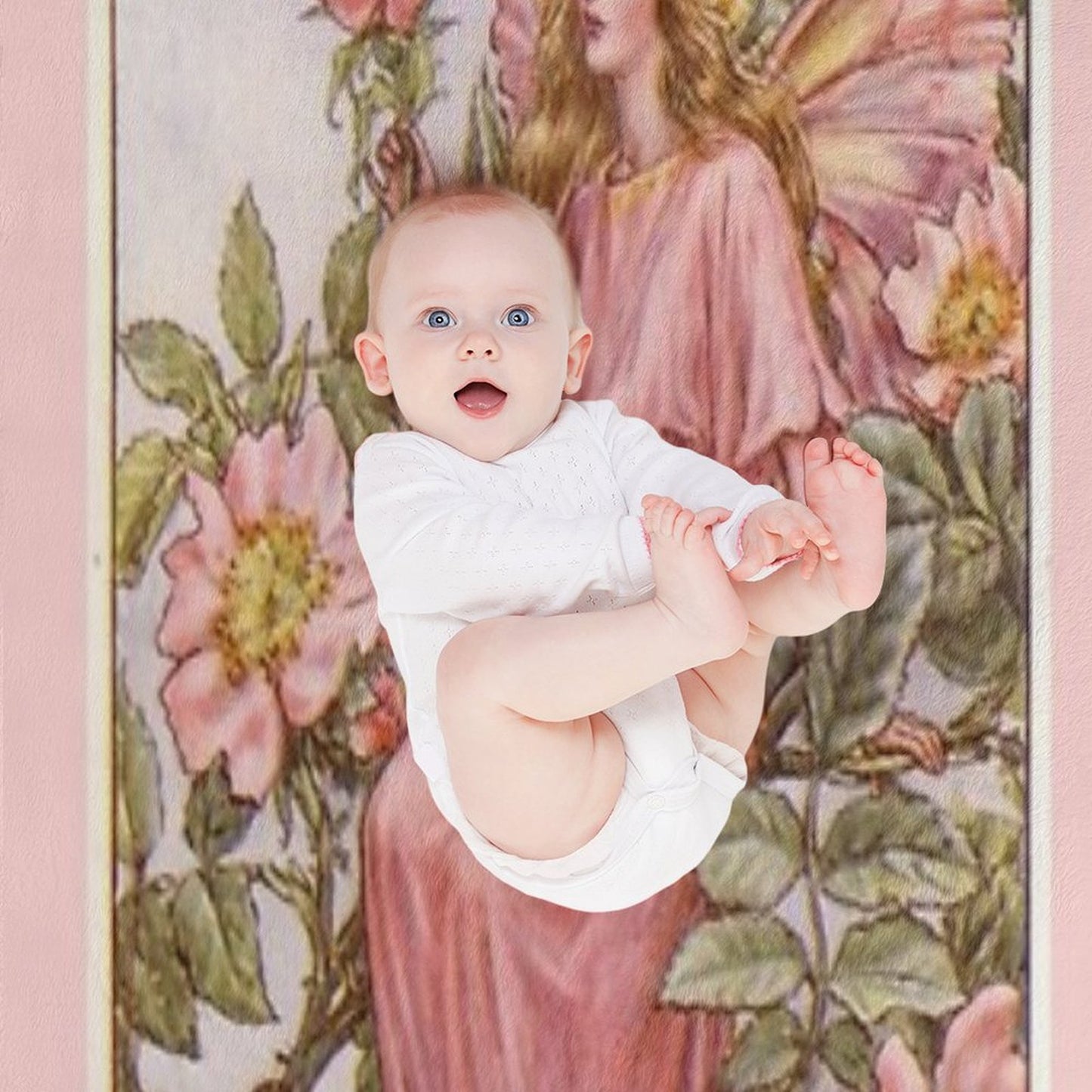 Pink Fairy Queen with Pink Flowers Whimsical Vintage Artwork Throw Blanket