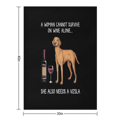 Vizsla And Wine Funny Dog Throw Blanket