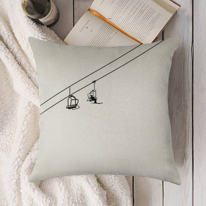 Ski Lift Black And White Linen Throw Pillow Cover
