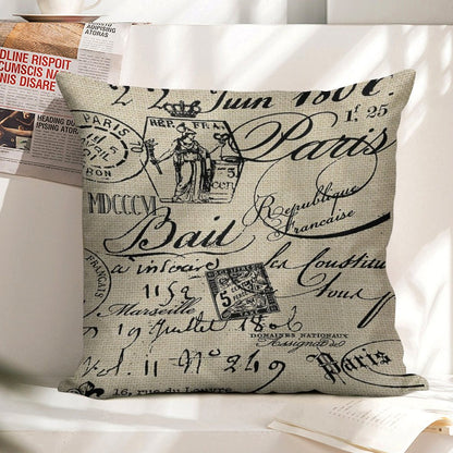 French Script Pillow Linen Throw Pillow Cover