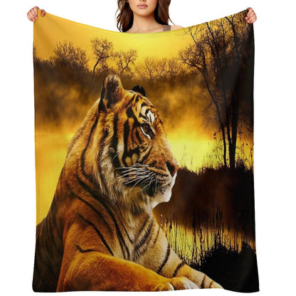 Tiger And Sunset Throw Blanket