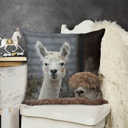 Curious Alpacas Cute Animals Linen Throw Pillow Cover