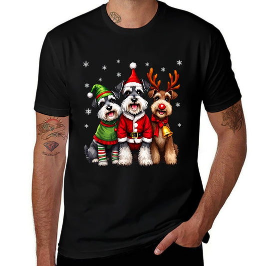 Miniature Schnauzer Christmas Dogs Funny Santa Reindeer Elf  Easy-care T-Shirt