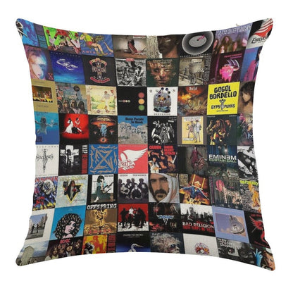 Retro Album Cover Collage Linen Throw Pillow Cover