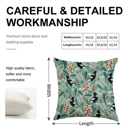 Australian Bush Magpies Linen Throw Pillow Cover