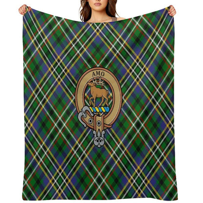 Clan Scott Crest over Green Tartan Throw Blanket