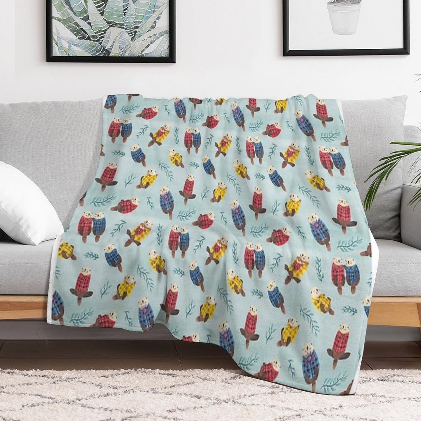 Sea Otters Wearing Plaid Throw Blanket
