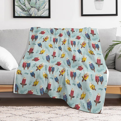 Sea Otters Wearing Plaid Throw Blanket