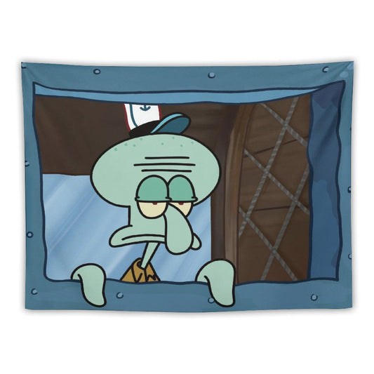 Funny Squidward Octopus Cartoon Tapestry
