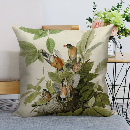 American Robin - John James Audubon Birds of America Linen Throw Pillow Cover