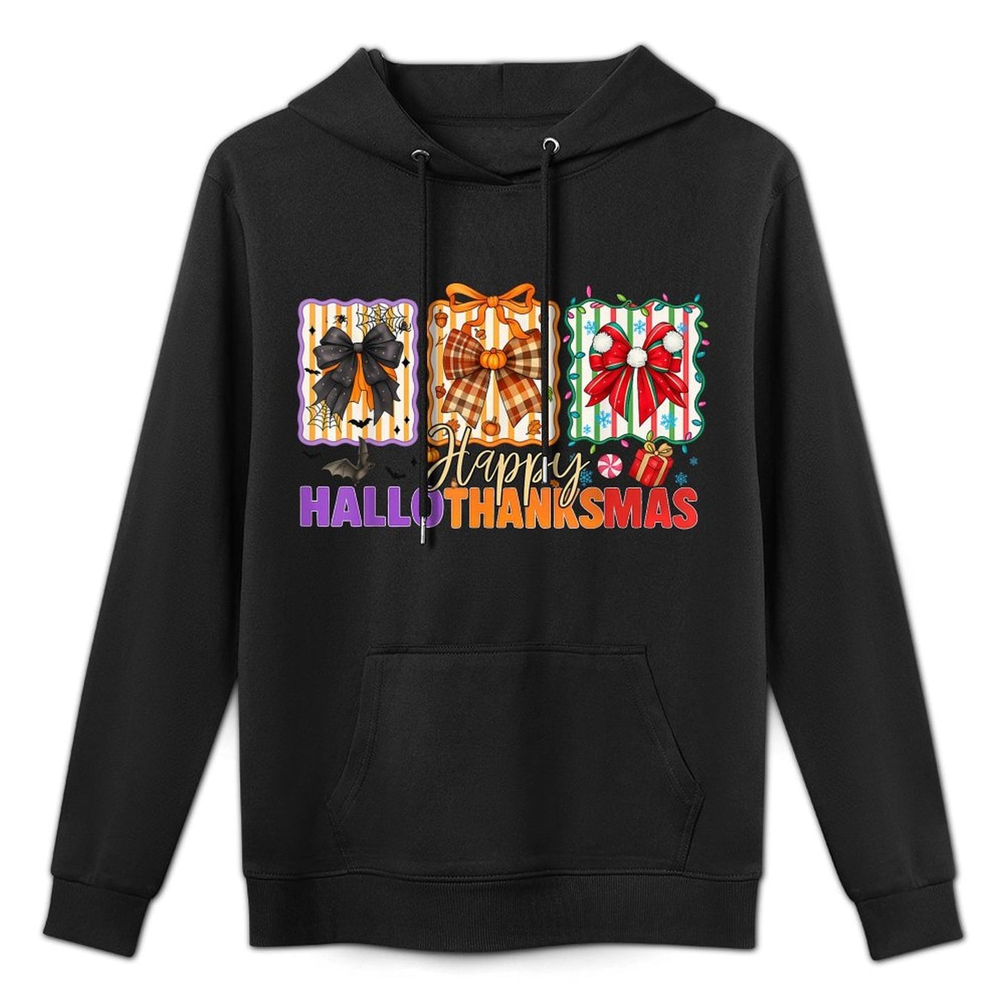 Bows Halloween Thanksgiving Christmas Happy HalloThanksMas Shape Retention Hoodie