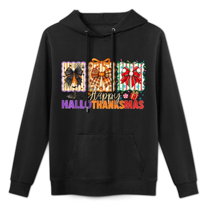 Bows Halloween Thanksgiving Christmas Happy HalloThanksMas Shape Retention Hoodie