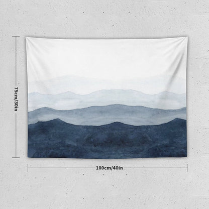 Mountains Ombre  Indigo Abstract Watercolor Tapestry