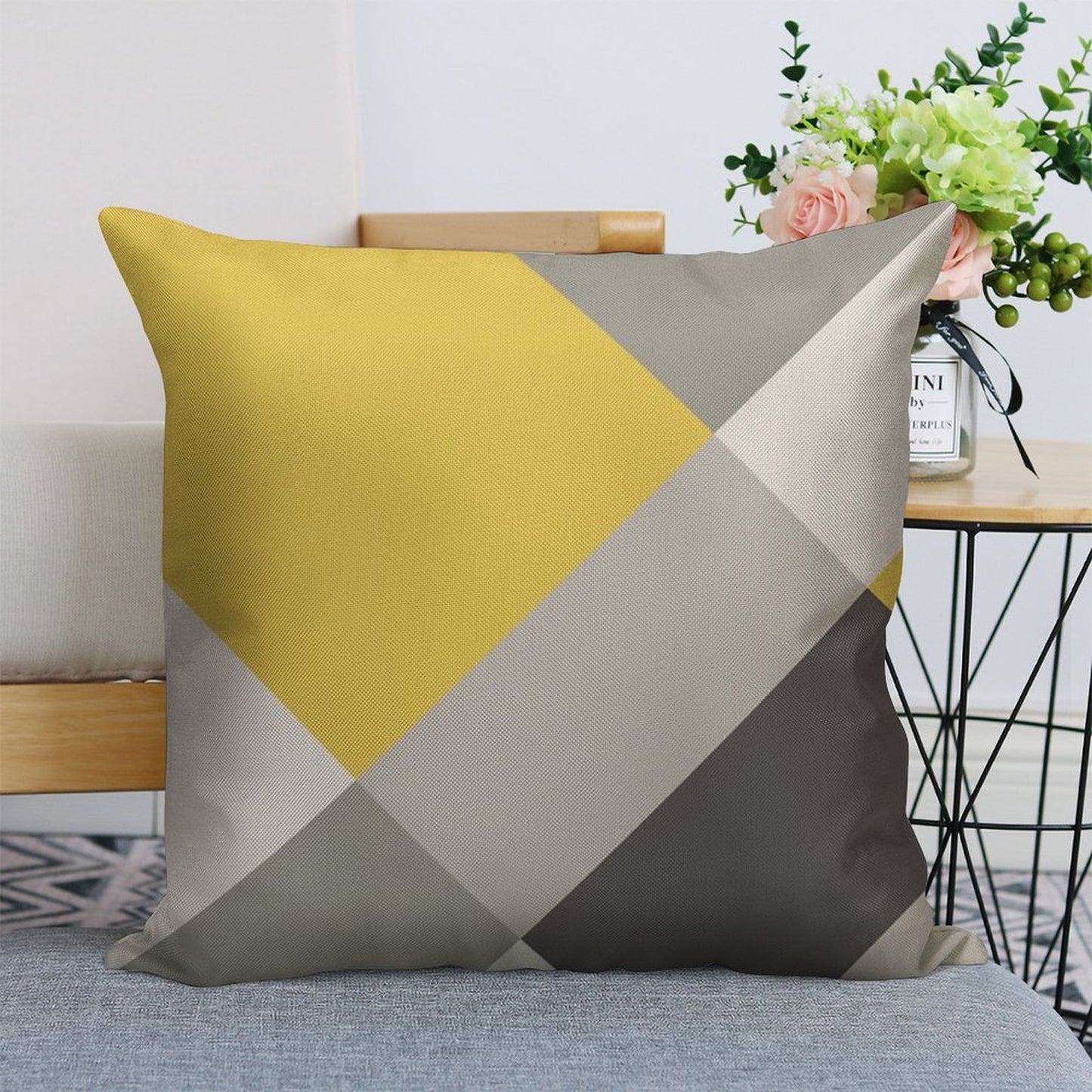 Mustard & Grey Patchwork Linen Throw Pillow Cover