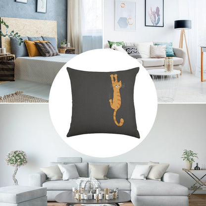 Orange Tabby Cat Hanging On  Funny Striped Cat Linen Throw Pillow Cover
