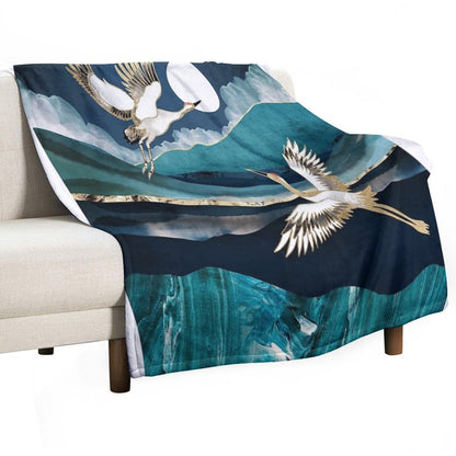 Midnight Cranes Throw Blanket