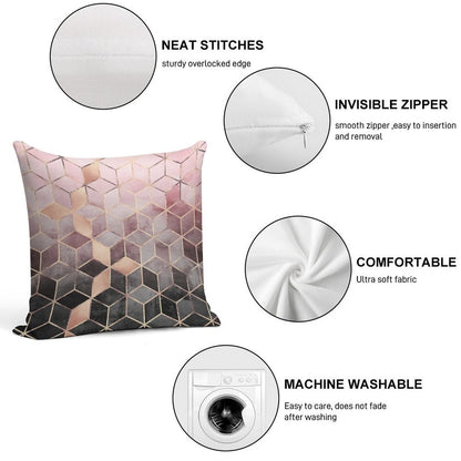 Pink And Grey Gradient Cubes Soft High-Density Material Throw Pillow
