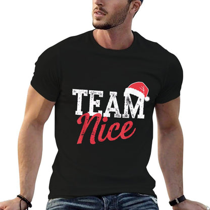 Funny Team Nice Naughty Christmas Sarcastic Couple Matching  Summer-ready Fabric T-Shirt