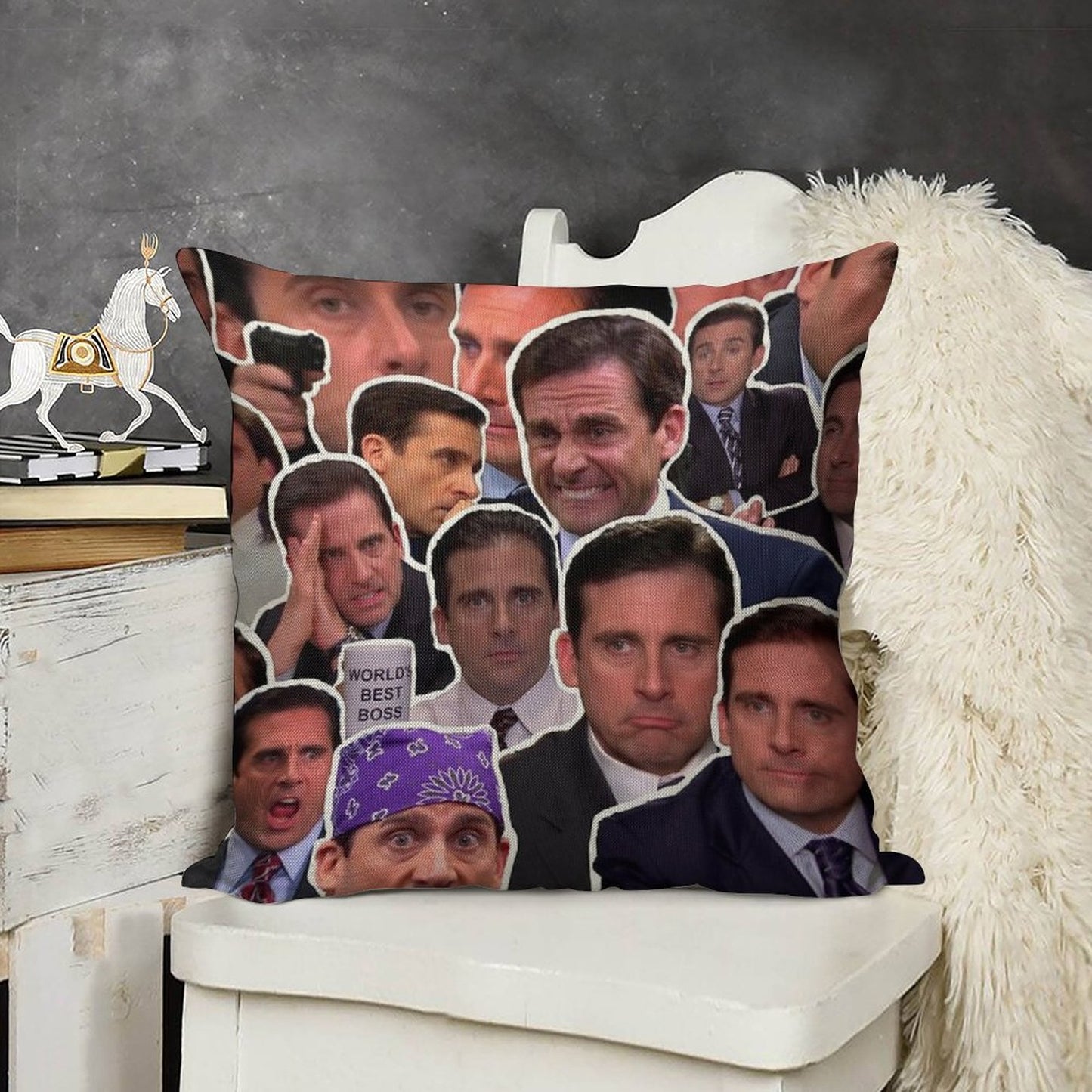 Michael Scott - The Office Collage Linen Throw Pillow Cover